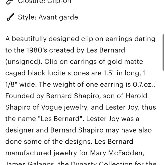 Les Bernard inc earrings. Gold on enamel.  Clip one - Picture 4 of 4